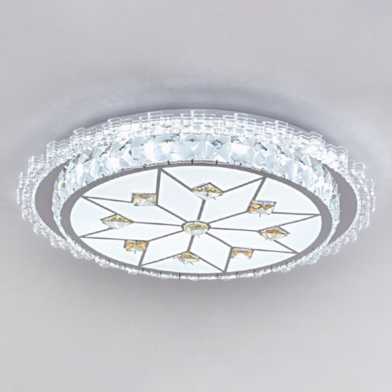 Round Bedroom LED Flush Mount Crystal Modern Flushmount Ceiling Light in Stainless-Steel
