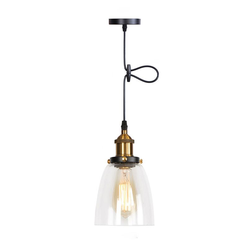 Stile industriale Bulbo singolo Impiccamento Lumo in vetro trasparente Lampada a sospensione retrò per camera da pranzo camera da letto