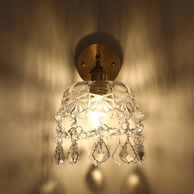 Idee per illuminazione da parete della decorazione della camera da letto moderno semplice con parete con parete in vetro semplice