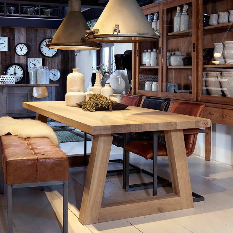 Tavolo da pranzo in legno in stile semplice in stile tavolo a forma di rettangolo con base a slitta