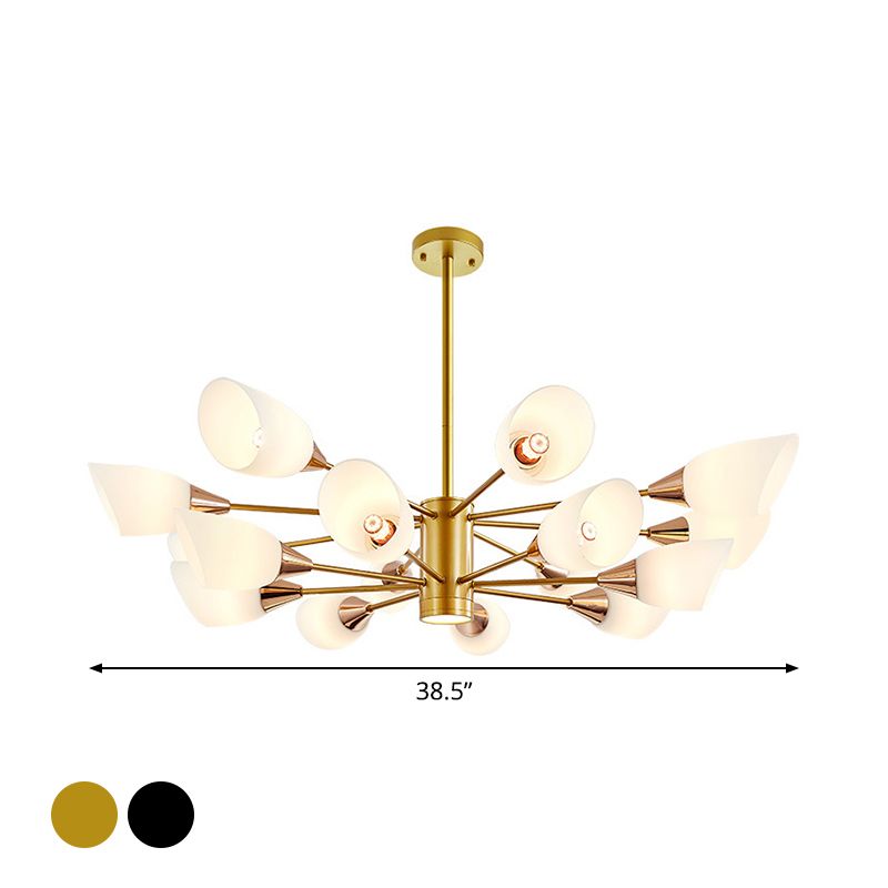 6/10/16 Bulbs Living Room Ceiling Pendant Postmodern Black/Gold Chandelier with Tulip White Glass Shade