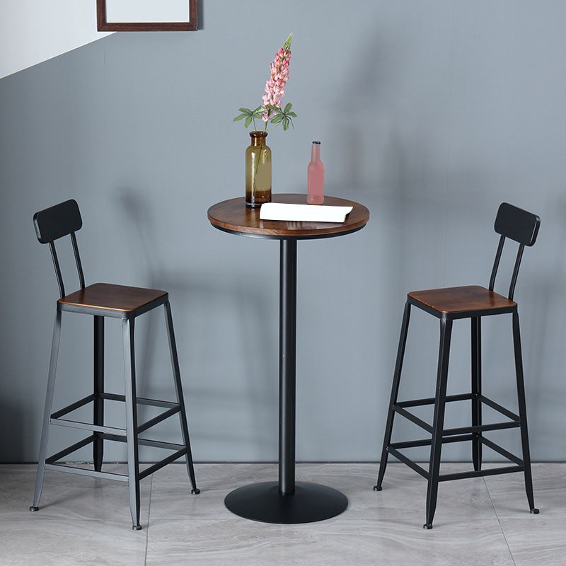 Industrial Metal Base Bar Table Black Iron Solid Wood Patio Bar Table