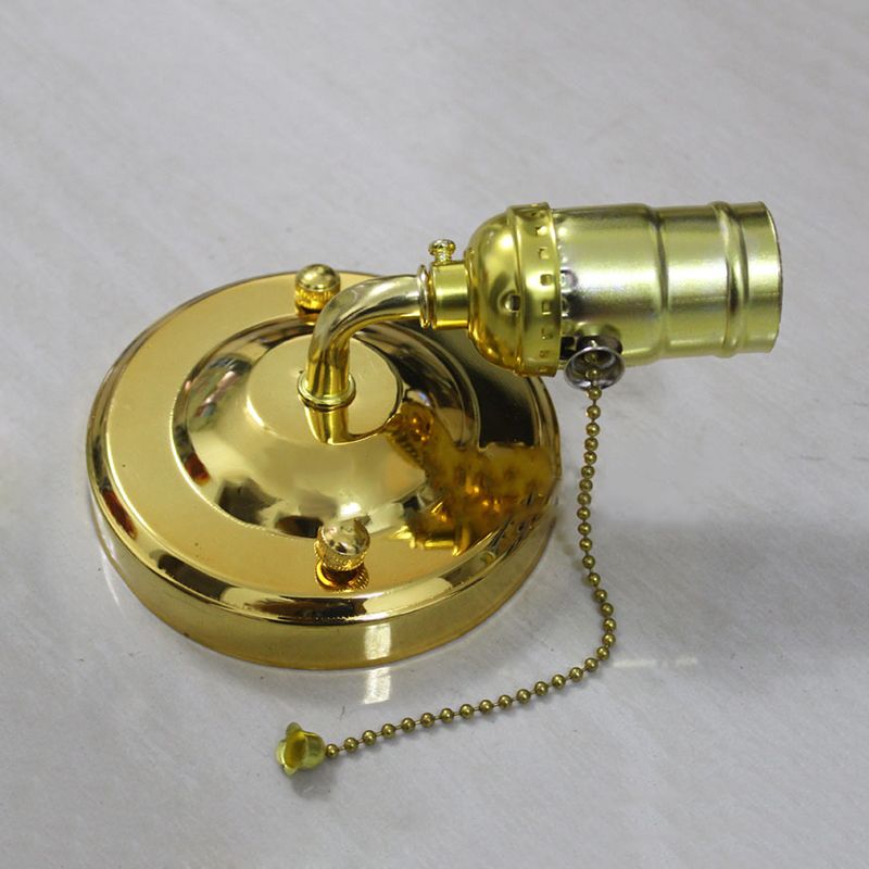 1 Light Wall Sconce Industrial Vintage Open Bulb Metal Wall Lighting with Pull Chain in Black/Silver for Bedroom