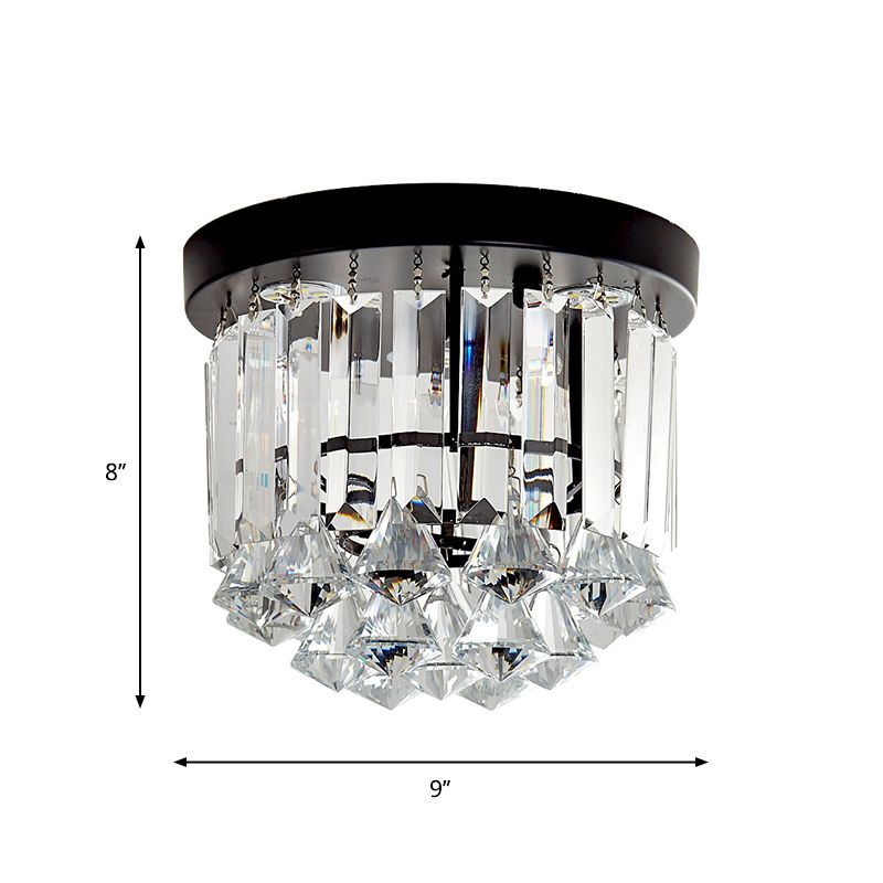 Minimalist LED Flushmount Lighting Black Cascade Ceiling Mounted Fixture with Crystal Prisms Shade in Warm/White Light