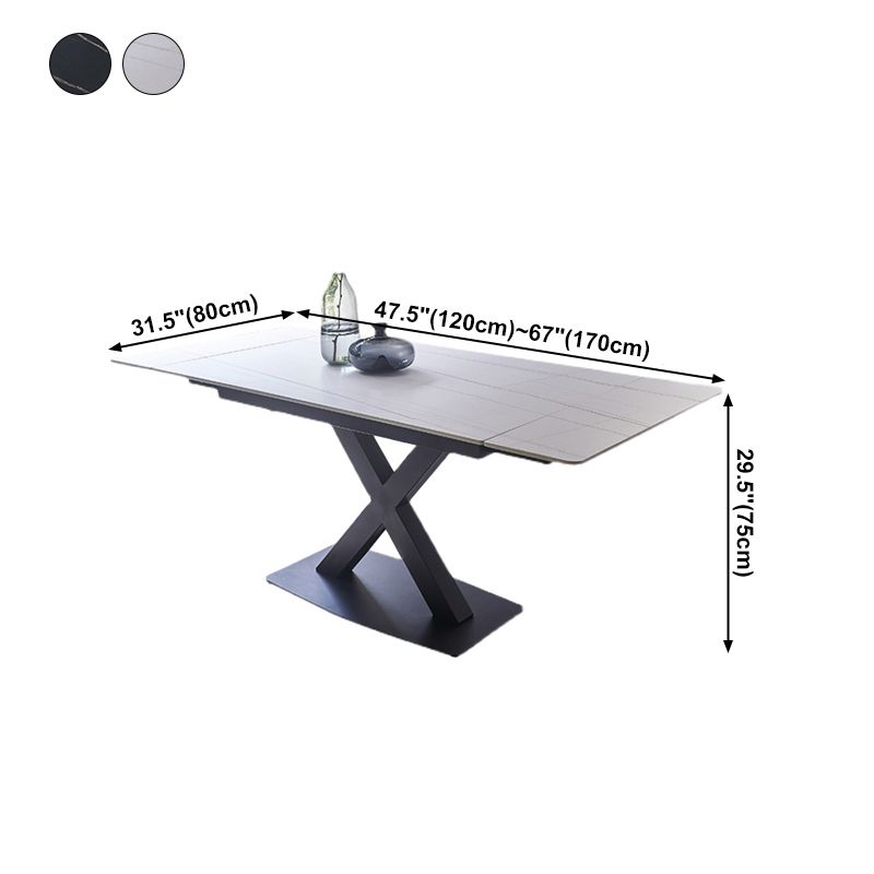 Contemporary Rectangle Dining Room Table Sintered Stone Table with Black Pedestal Base