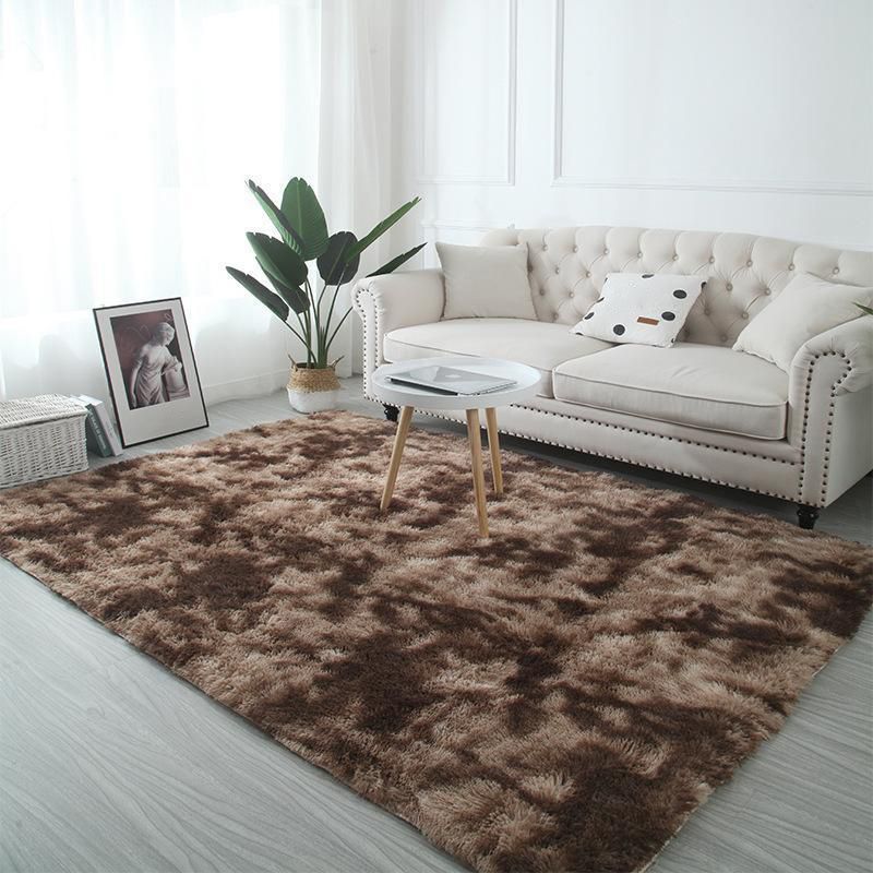 Casual Plain Carpet Polyester Shag Indoor Rug Non-Slip Backing Rug for Living Room