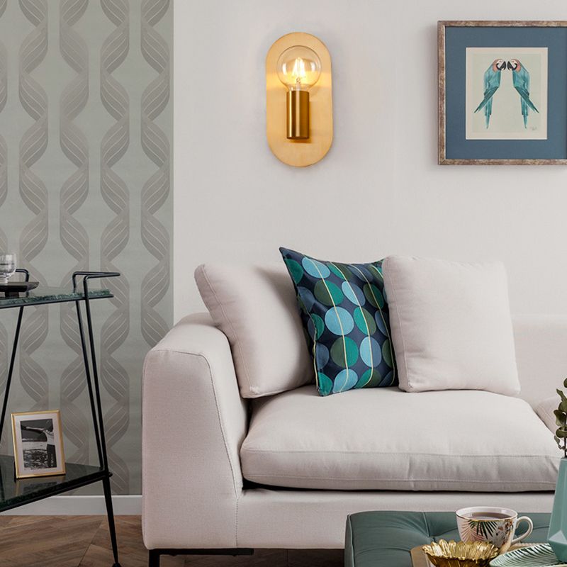 1 hoofd blootgestelde lamp wandmontage lamp met ovale metalen achterplaat post moderne wandverlichting in goud