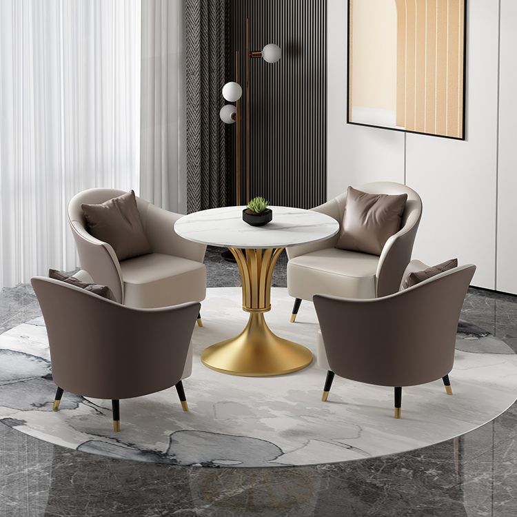 Metal Traditional Luxury Round Table Sintered Stone Indoor Table with Tulip Base