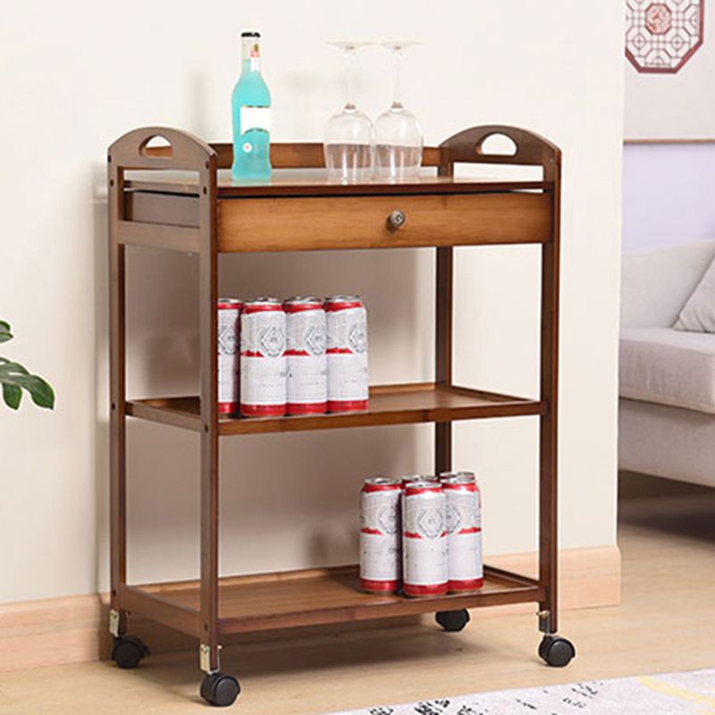 Rolling Kitchen Trolley Rectangular Bamboo Wooden Prep Table