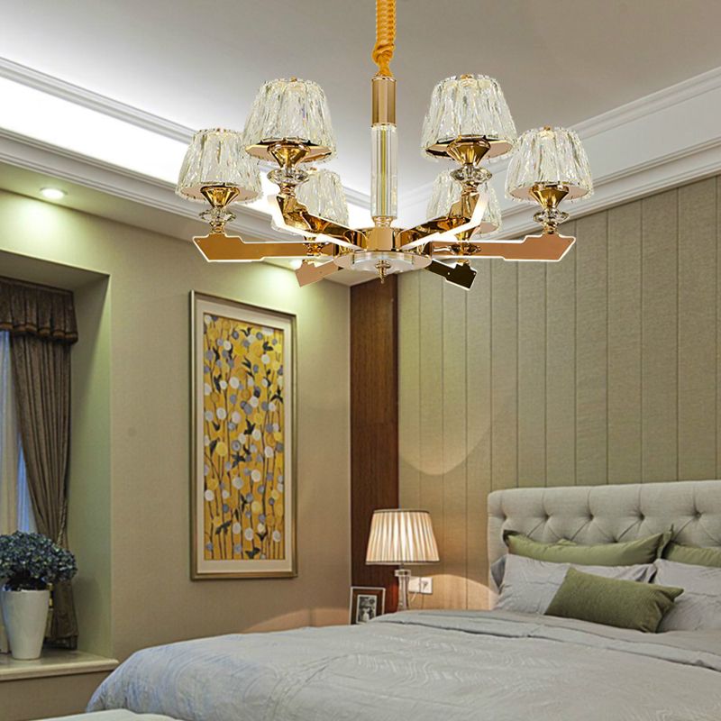 Gold Sputnik Hanging Ceiling Light Postmodern Crystal Block 6/8/12 Heads Living Room Pendant Chandelier