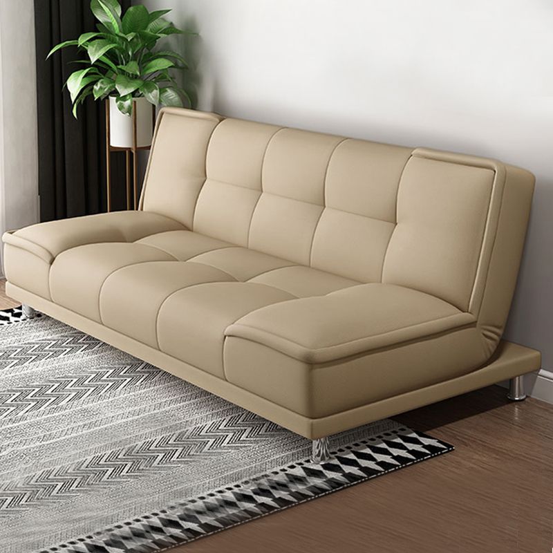 Armless Cotton Blend and Leather Convertible Contemporary Sofa Bed