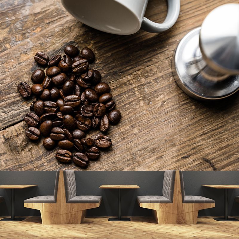 Horizontal Photography Coffee Beans Mural Mildew Resistant for Coffee Shop