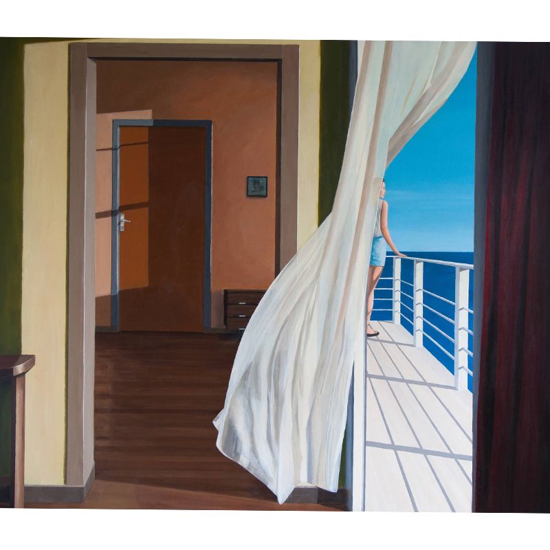 Artistry Sea Balcony Wall Murals Blue-Brown Waterproofing Wall Decor for Bedroom