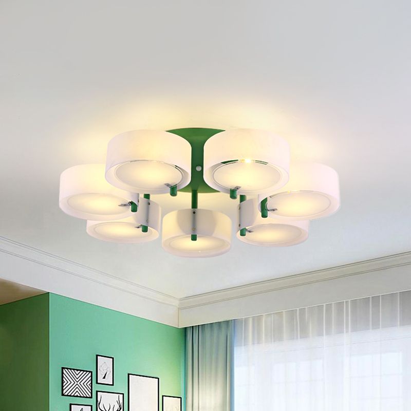 Plafonnier Semi-affleurant à tambour blanc, luminaire de plafond en verre de lait pour Loft Macaron pour salle d'étude