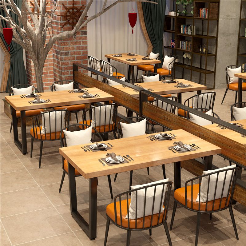 Rectangle Industrial Solid Wood Dining Room Set Double Pedestal Table Dining Table Sets