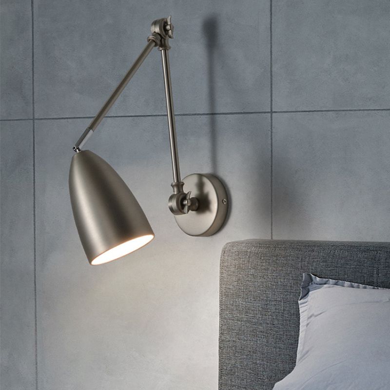 Domed Shade Task Wall Light Nordic Metal 1-Light Bedroom Reading Wall Lamp with Swing Arm