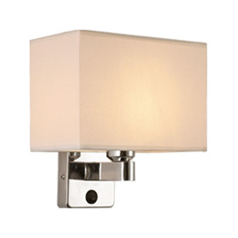 Modern Metal Wall Sconce Geometric Shape Wall Light with Fabric Shade for Study