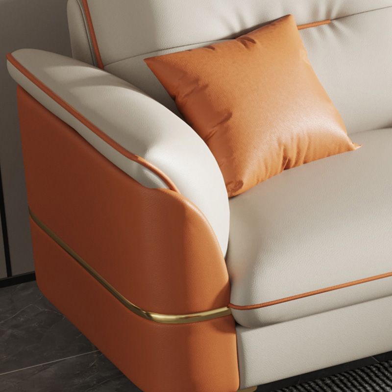 Beige Genuine Leather Pillow Top Arm Sofa/Sectionals With Cushions Metal Legs