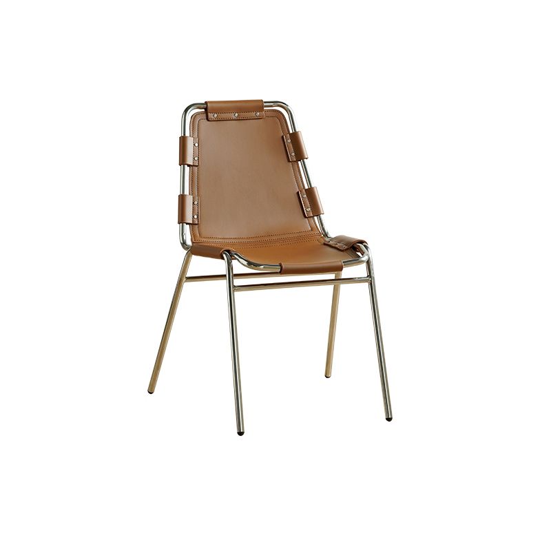 Modern Style Side Chair Leather Metal Base Dining Chair for Home