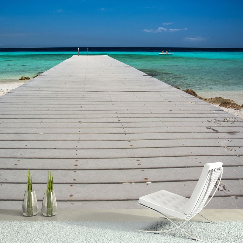 Modern Style Coastal Mural Wallpaper Mildew Resistant for Living Room Decor