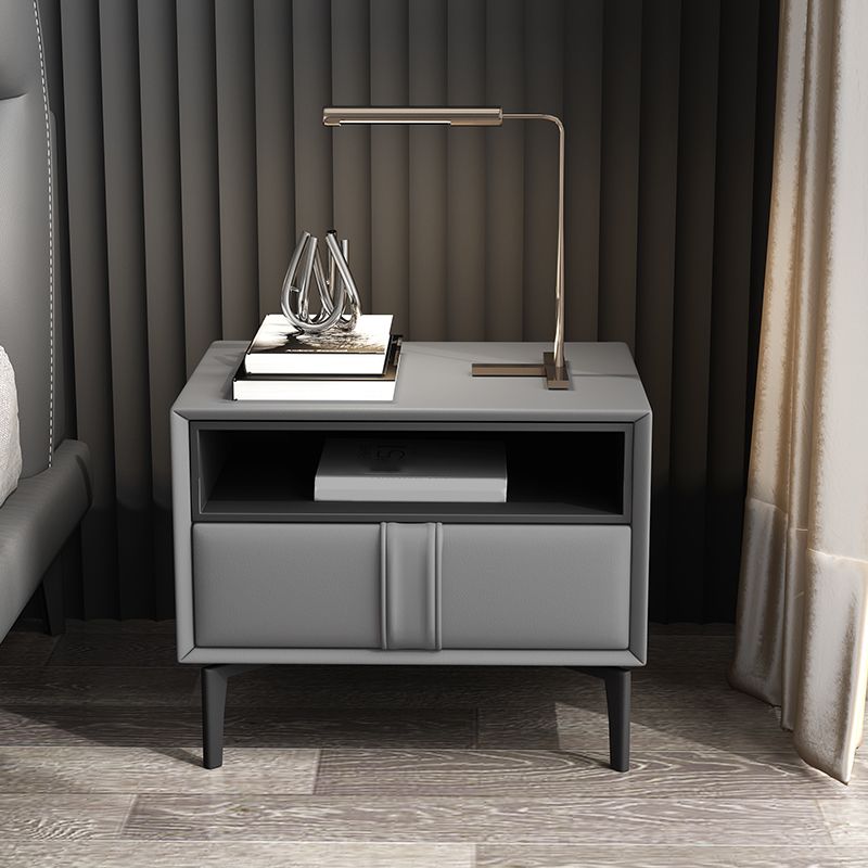 Modern Faux Leather 1/2 - Drawer Nightstand 18.5" Tall Nightstand