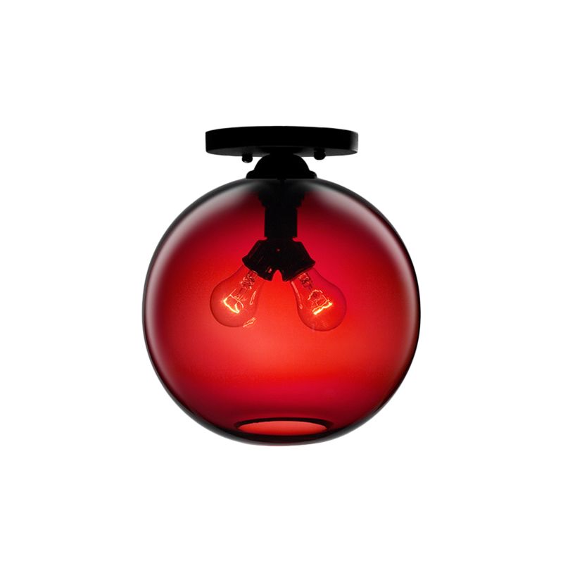 Globe Shade Semi Flush Dining Room Red/Brown/Blue Glass Industrial Style 1/2 Light Black Ceiling Lighting