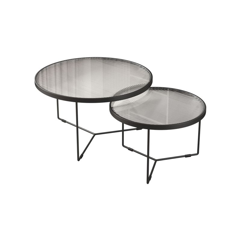 Pedestal Base Iron Coffee Table Included Round 2 Nesting Cocktail Table in Clear