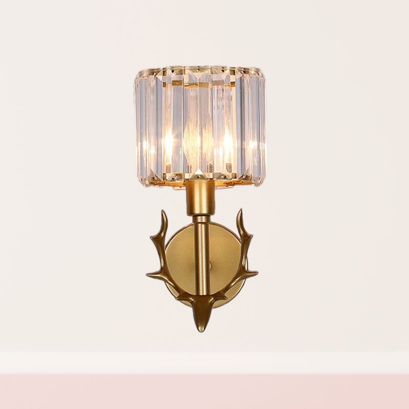 Crystal Cylindre Cylindre Light Contemporain 1 Bulbe Salon Scronce en or avec décor de bois