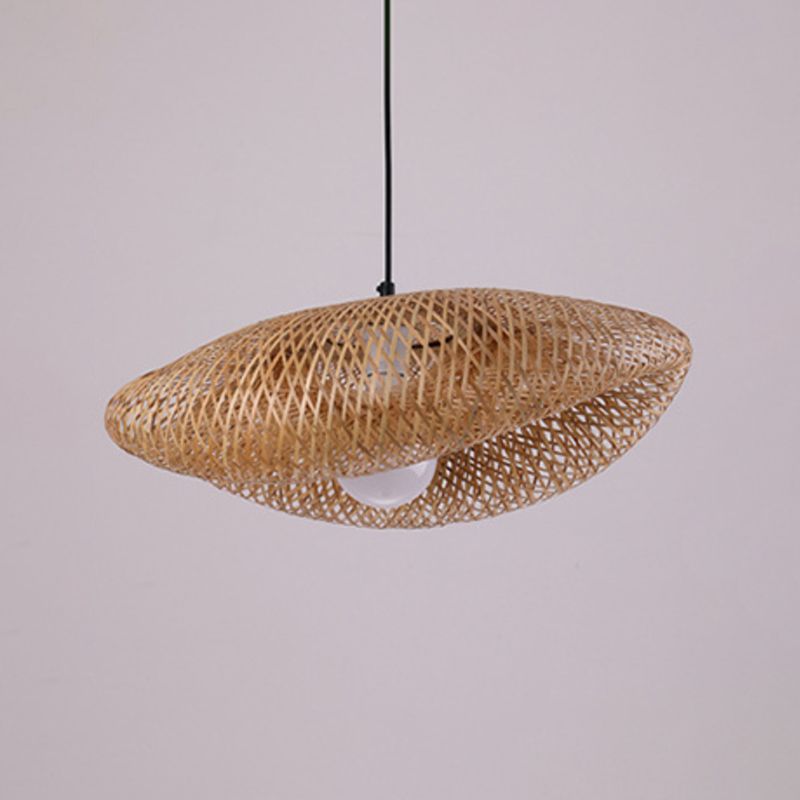 Handcrafted Ceiling Light Modern Bamboo Single Wood Hanging Pendant Light for Restaurant