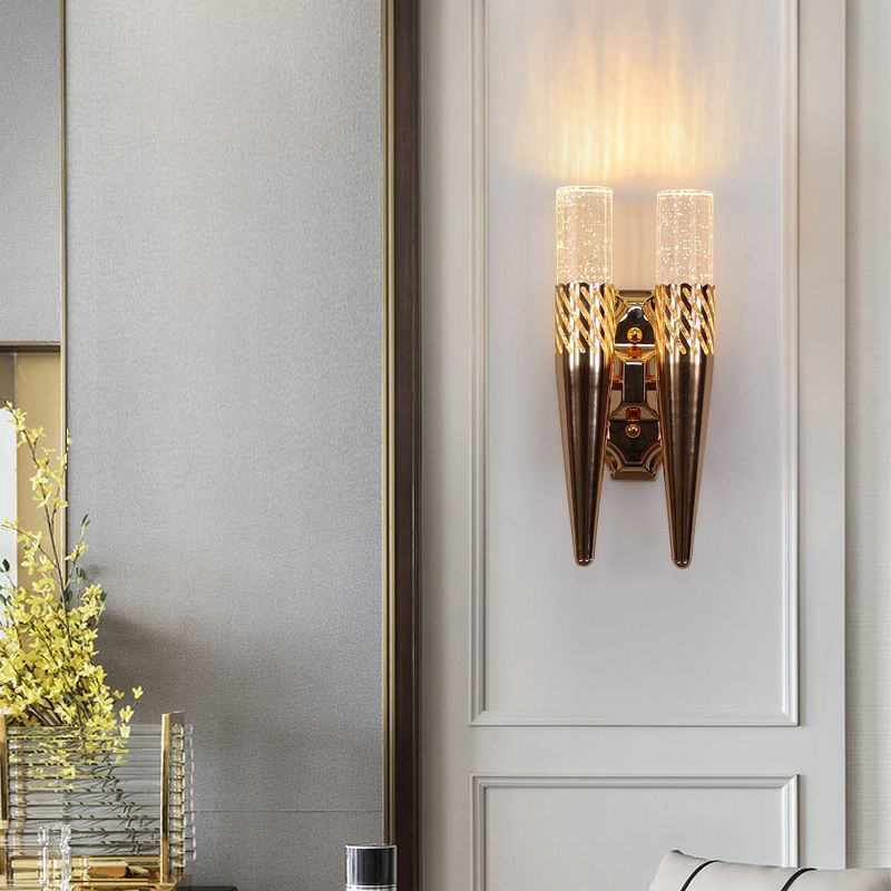 2 Lights Geometric Shade Wall Sconce Modern Crystal Wall Mount Light Fixture in Gold