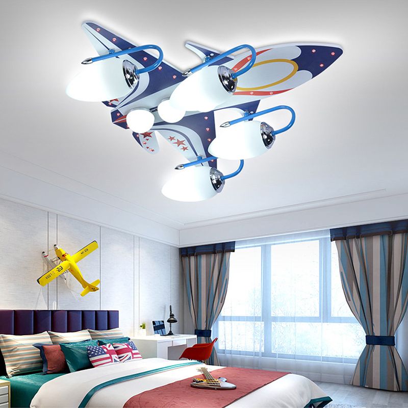Plafonnier encastré en forme d'avion de chasse Cool, plafonnier en bois à plusieurs têtes pour chambre de garçons