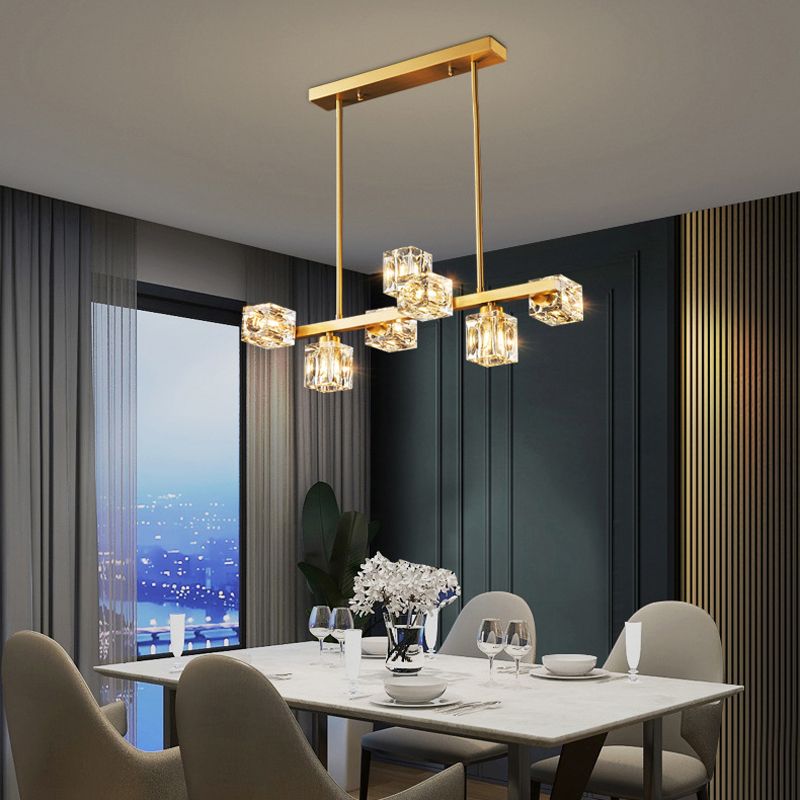 Contemporary Golden Kitchen Island Lighting 7/9/11/13/15-Light Crystal Ceiling Light