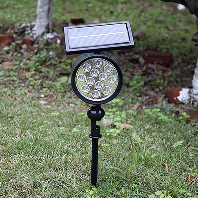 Cylinder Shape Metal Solar Lawn Lighting Vintage Black LED Ground Spotlight for Courtyard