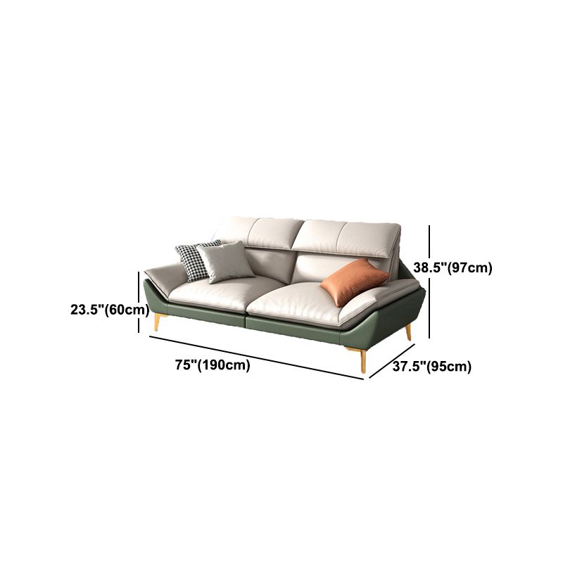 Flared Arm Faux Leather Furniture Sectionals in Green and White