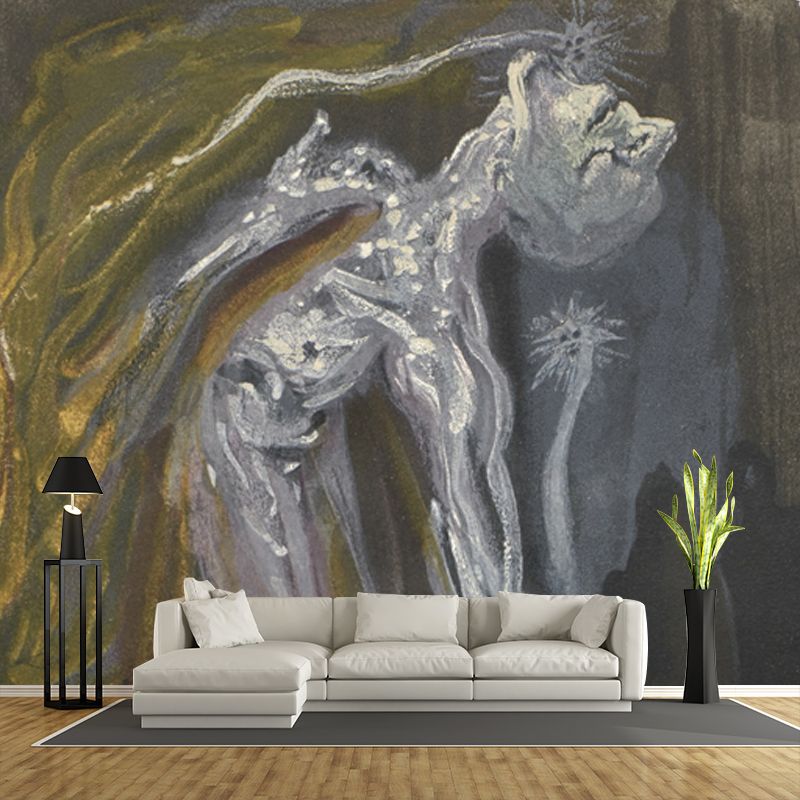 Grey Skeleton Painting Mural Decal Water-Proof Surrealistic Bedroom Wall Covering