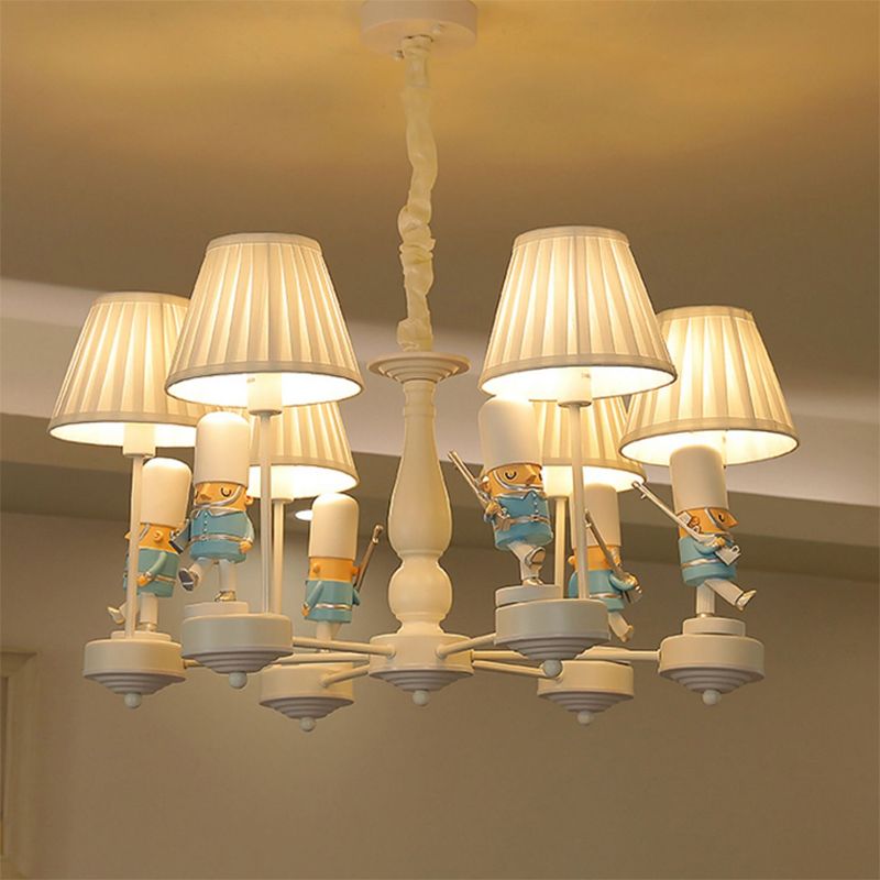 Soldier Pursery Chandelier Pendant Light Resin Resin Cartoon Hanging Light avec une teinte en tissu conique