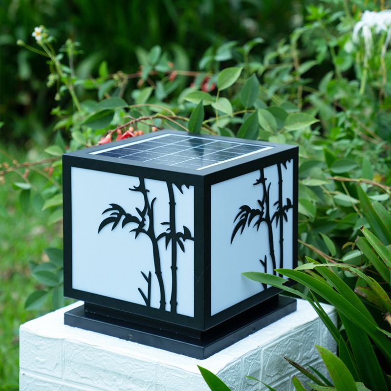 Black Square Pillar Lamp Waterproof Outdoor Solar Lights for Garden