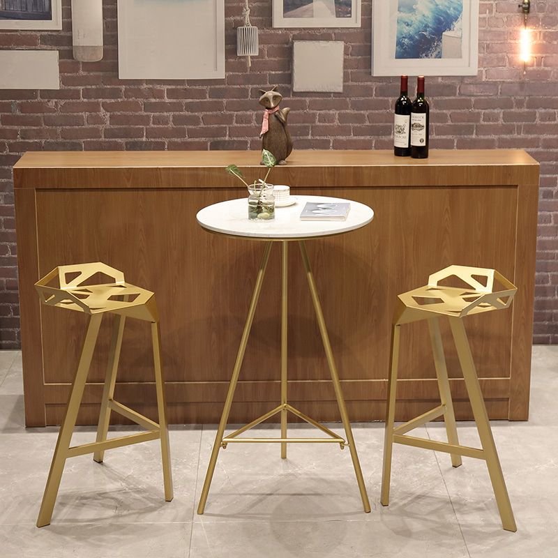 Glam Style Gold Iron Bar Table Round Top Marble Indoor Bistro Table - 23.6"W x 41.3"H