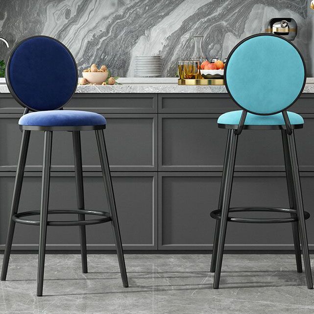 Glam Velvet Bar Stool Low Back Footrest Round Indoor Counter and Bar Stool