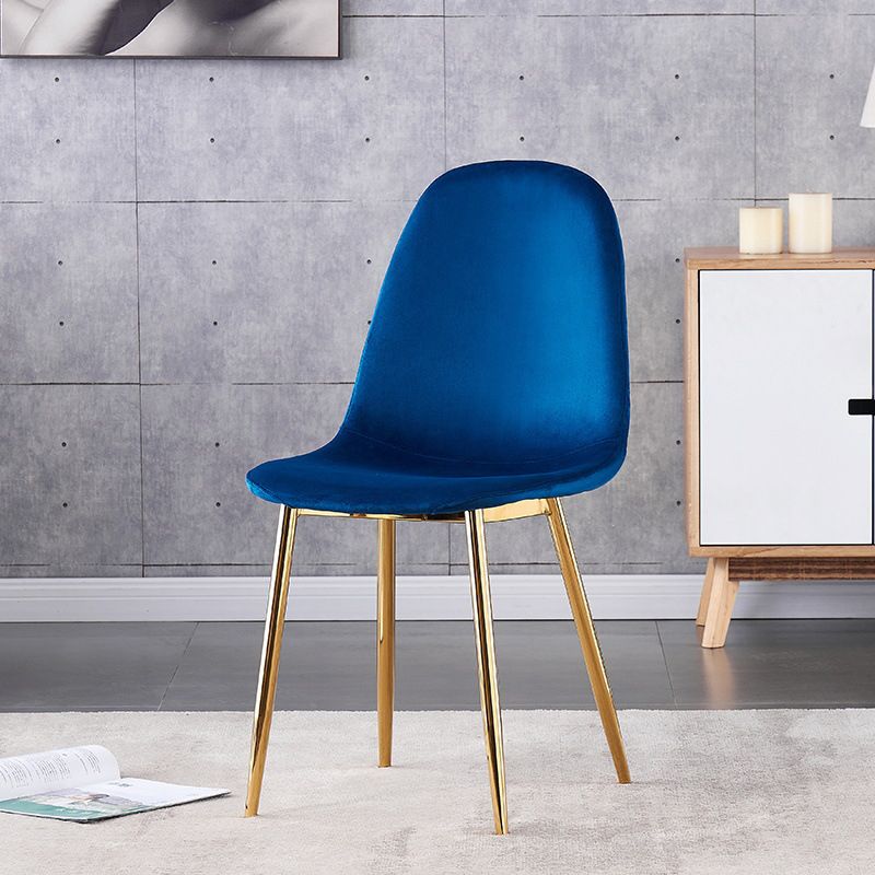 Indoor Armless Dining Chairs Velvet Solid Back Side Chairs with Metal Legs