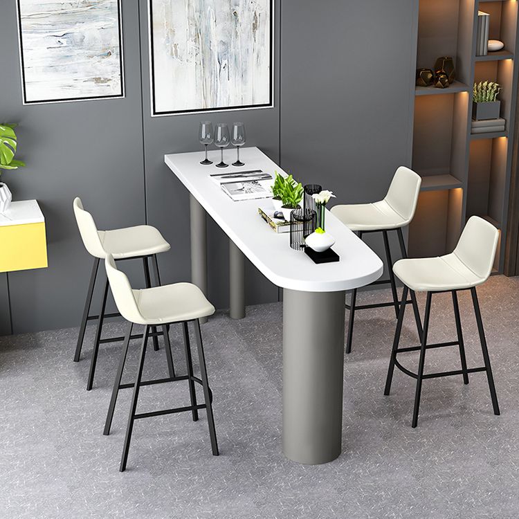 Contemporary White Bar Table Set 1/3/5 Pcs Stone Top Bar Table and Leather Stools