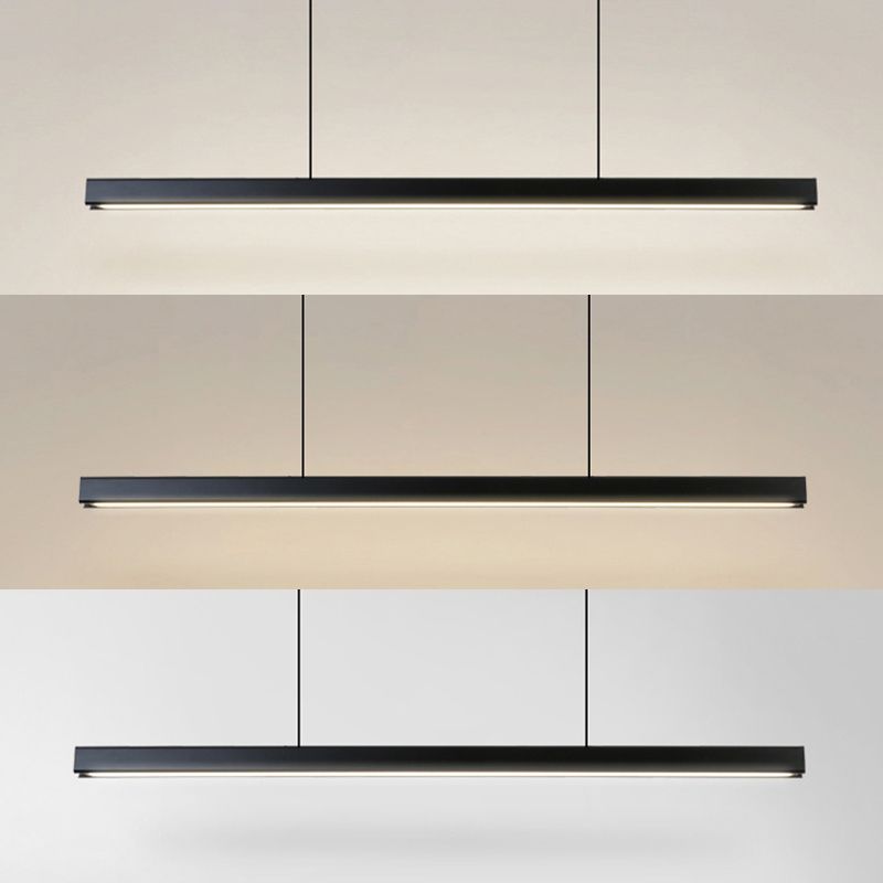Modern Minimalism Black Linear Island Pendant Lighting LED Metal Island Ceiling Light for Dining Table