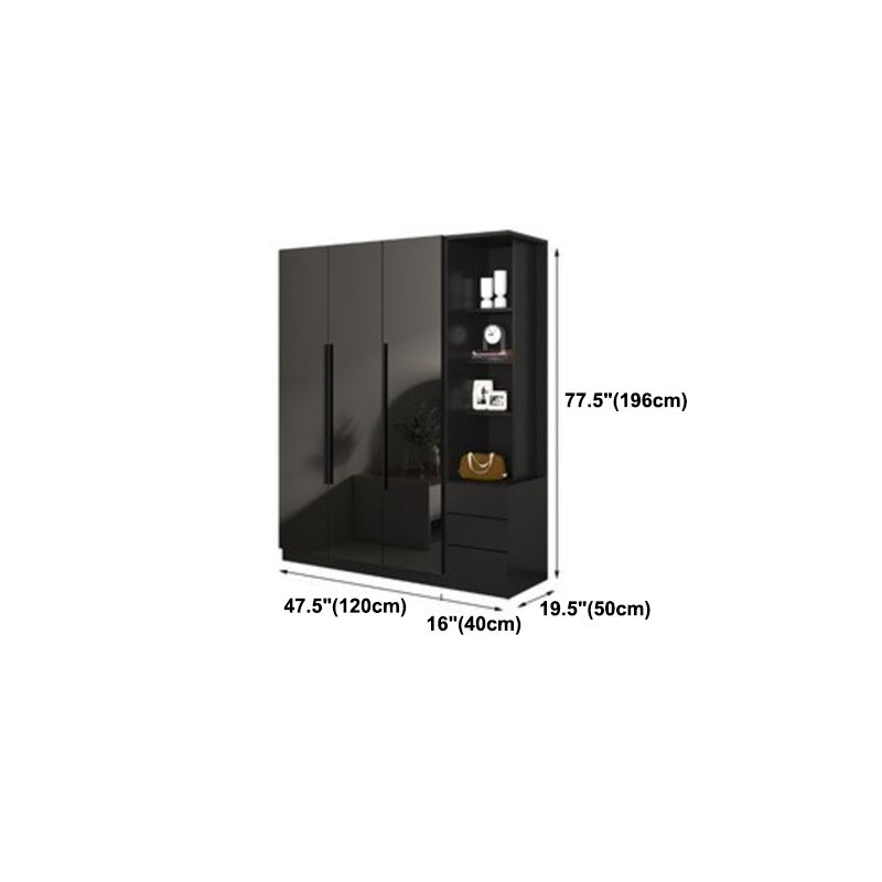 Black Glass Door Cabinet for Bedroom Contemporary Interior Storage Cabinet