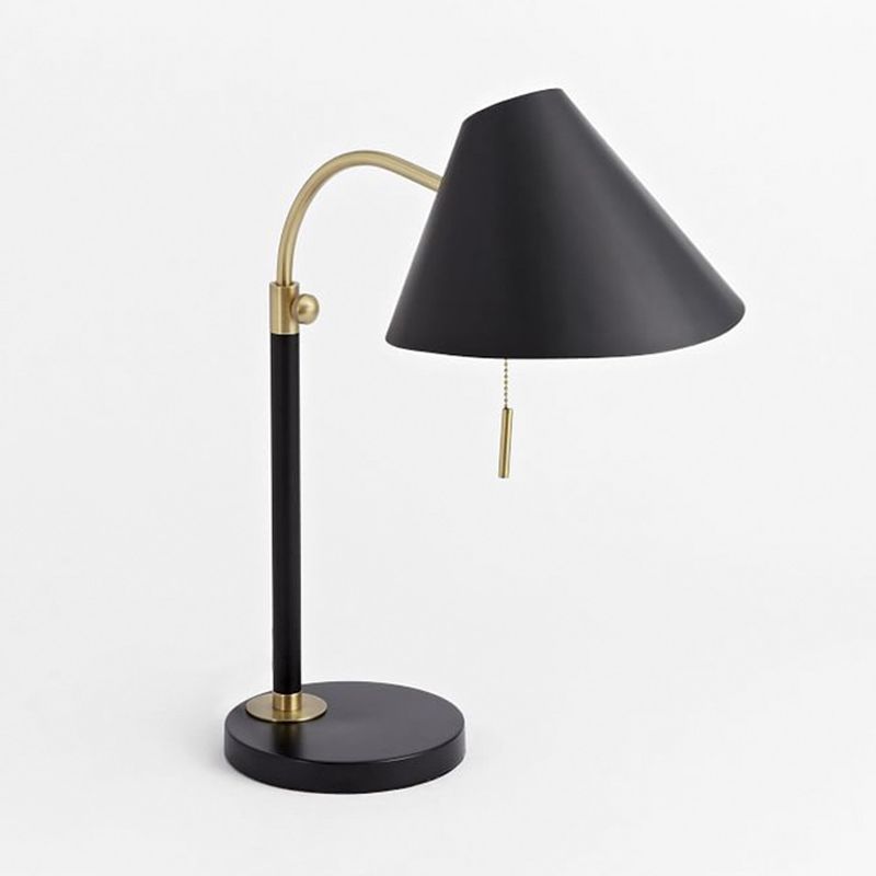 Flared Iron Table Lighting Simple 1 Bulb Black Finish Reading Lamp with Pull Chain for Study Room