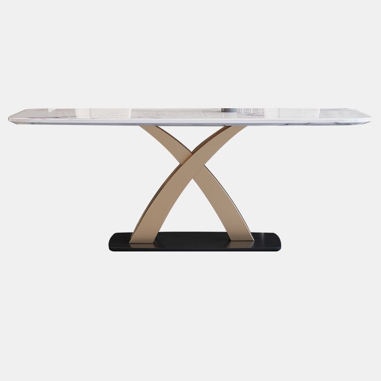 Contemporary Dining Room Set Metal Frame White Slate Rectangular Dining Table Set for Home