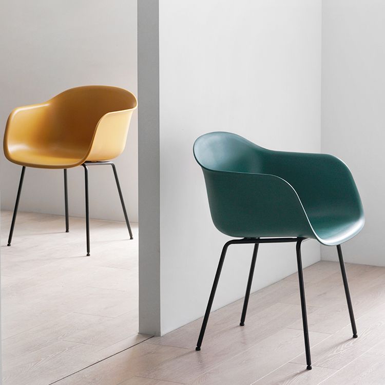 Industrial Design Plastic Dining Side Chairs Solid Back Arm Side Chair