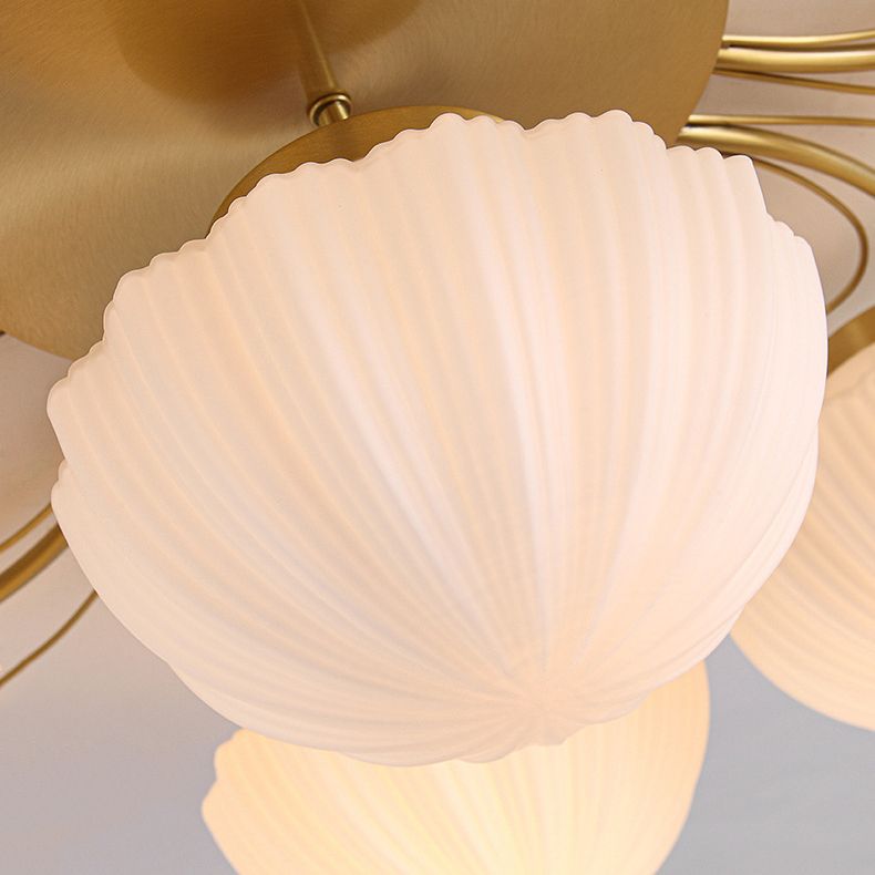 Bowl Shape Flush Light Modern Style Glass 3 Lights Flush Ceiling Light in White