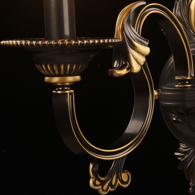 Scalloped Bedroom Wall Lamp Countryside Ivory Glass 1 Light Black Wall Mount Light