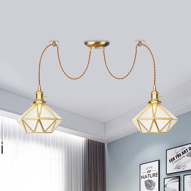 Gold 2/3/4 Heads Multiple Hanging Light Traditional Clear Water Glass Diamond Swag Pendant Lamp Fixture