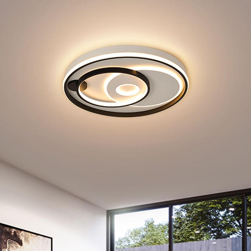 Modern Style LED Ceiling Light Black Layered Round/Square/Rectangle Flush Mount Lamp with Acrylic Shade, Warm/White Light